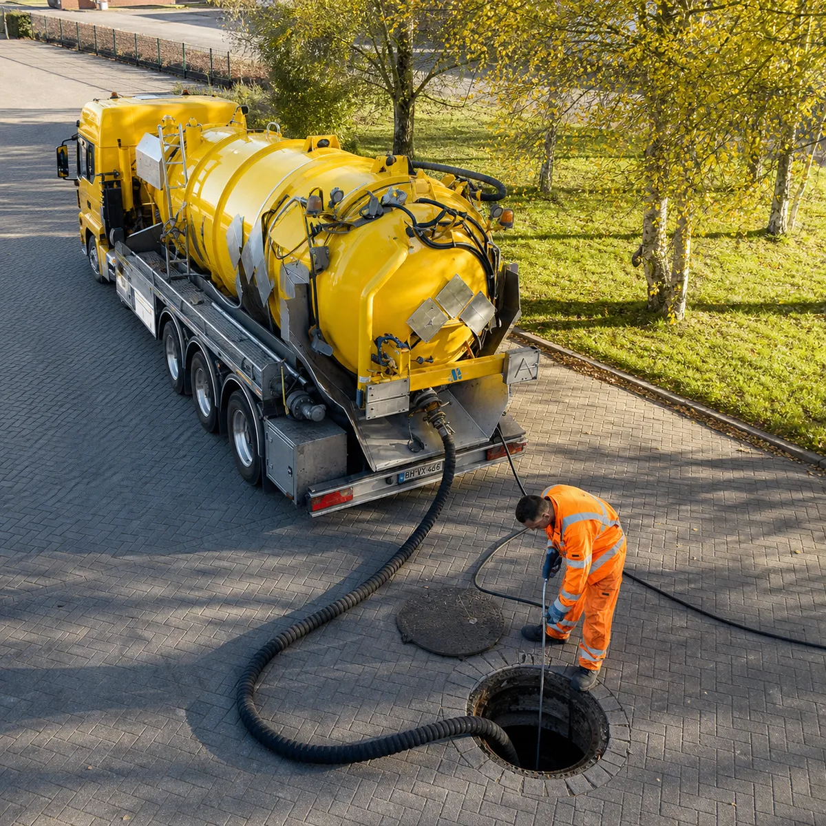 Olieafscheider wordt leeggezogen door een zuigwagen